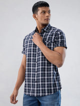 Men Shirt Check Navy Blue Regular Fit