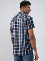 Men Shirt Check Navy Blue Regular Fit