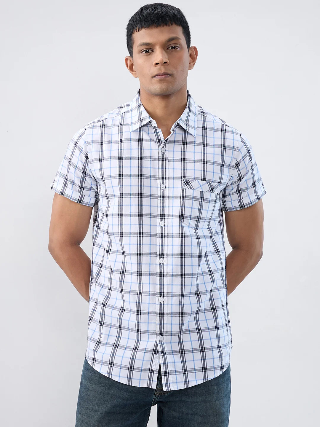Men Shirt Check White Regular Fit