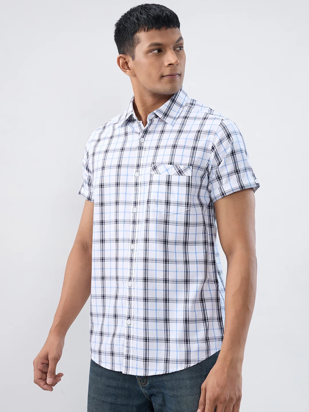 Men Shirt Check White Regular Fit