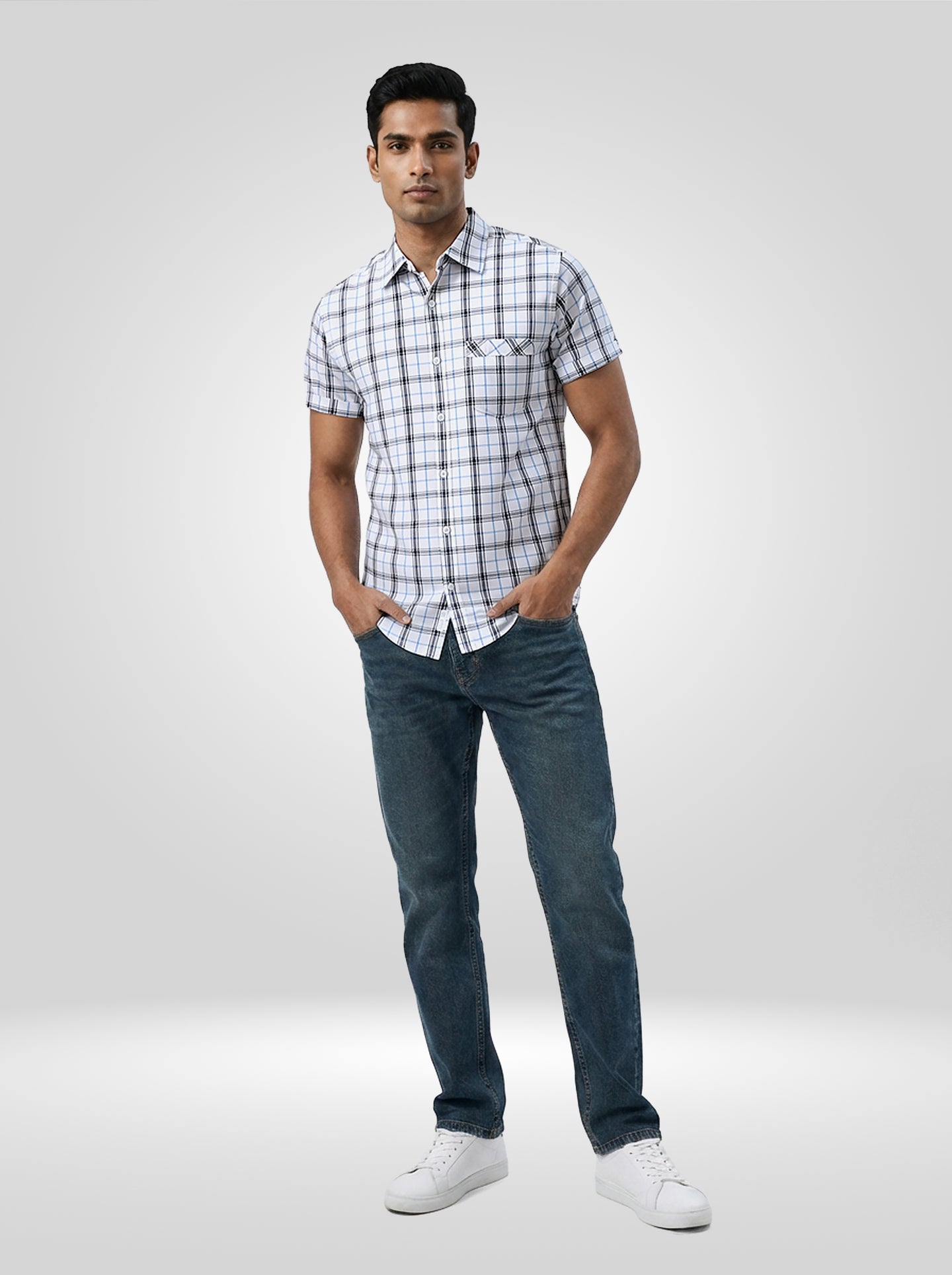 Men Shirt Check White Regular Fit
