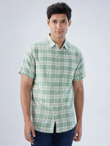 Men Shirt Check Green Regular Fit
