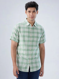Men Shirt Check Green Regular Fit
