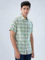 Men Shirt Check Green Regular Fit