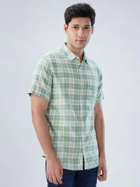 Men Shirt Check Green Regular Fit