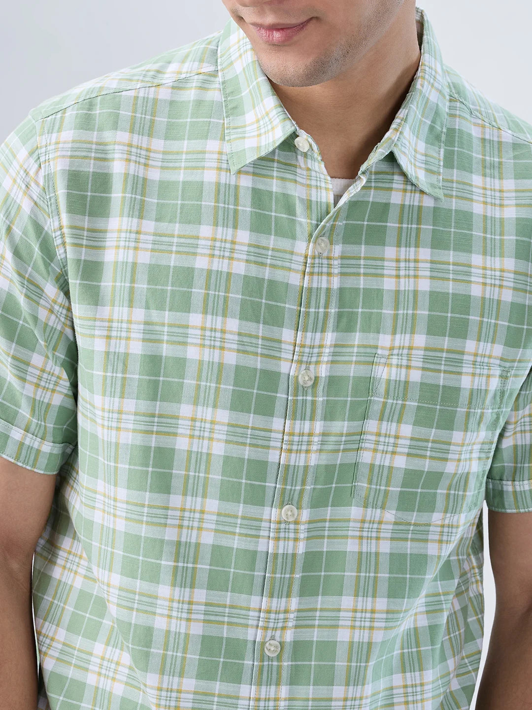 Men Shirt Check Green Regular Fit