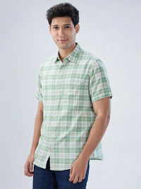 Men Shirt Check Green Regular Fit