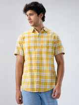 Men Shirt Check Yellow Regular Fit