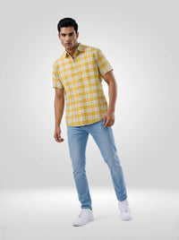 Men Shirt Check Yellow Regular Fit