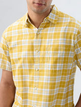 Men Shirt Check Yellow Regular Fit