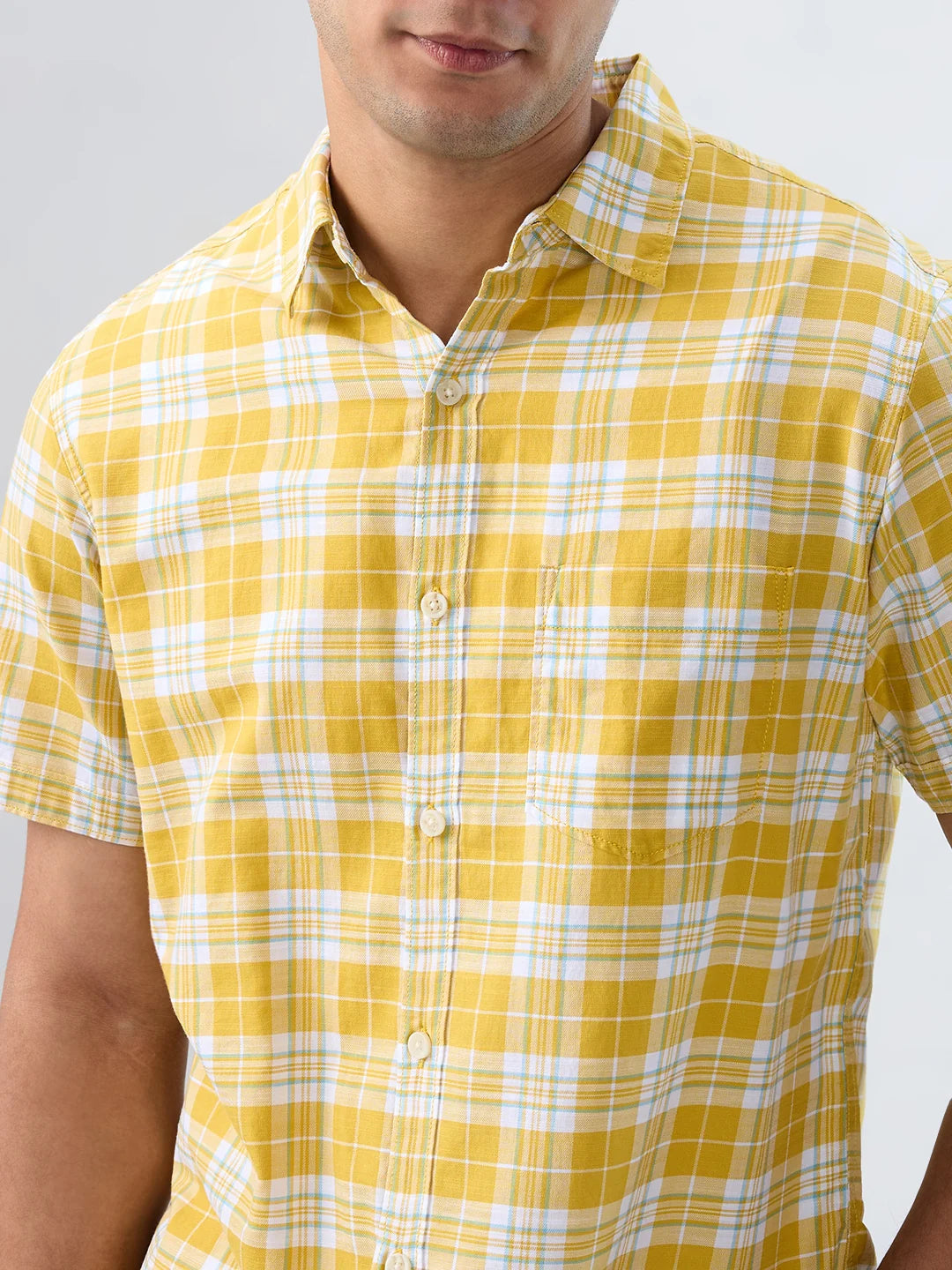 Men Shirt Check Yellow Regular Fit