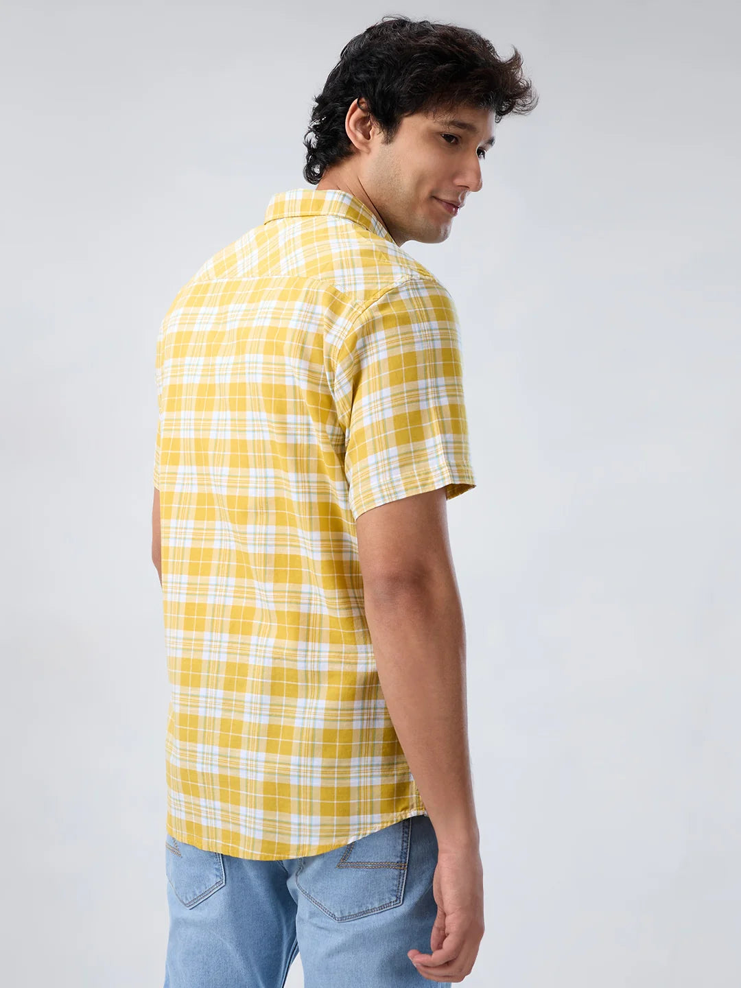 Men Shirt Check Yellow Regular Fit