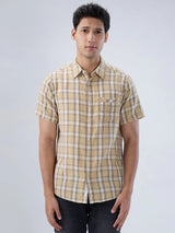 Men Shirt Check Beige Regular Fit