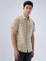 Men Shirt Check Beige Regular Fit