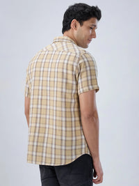 Men Shirt Check Beige Regular Fit