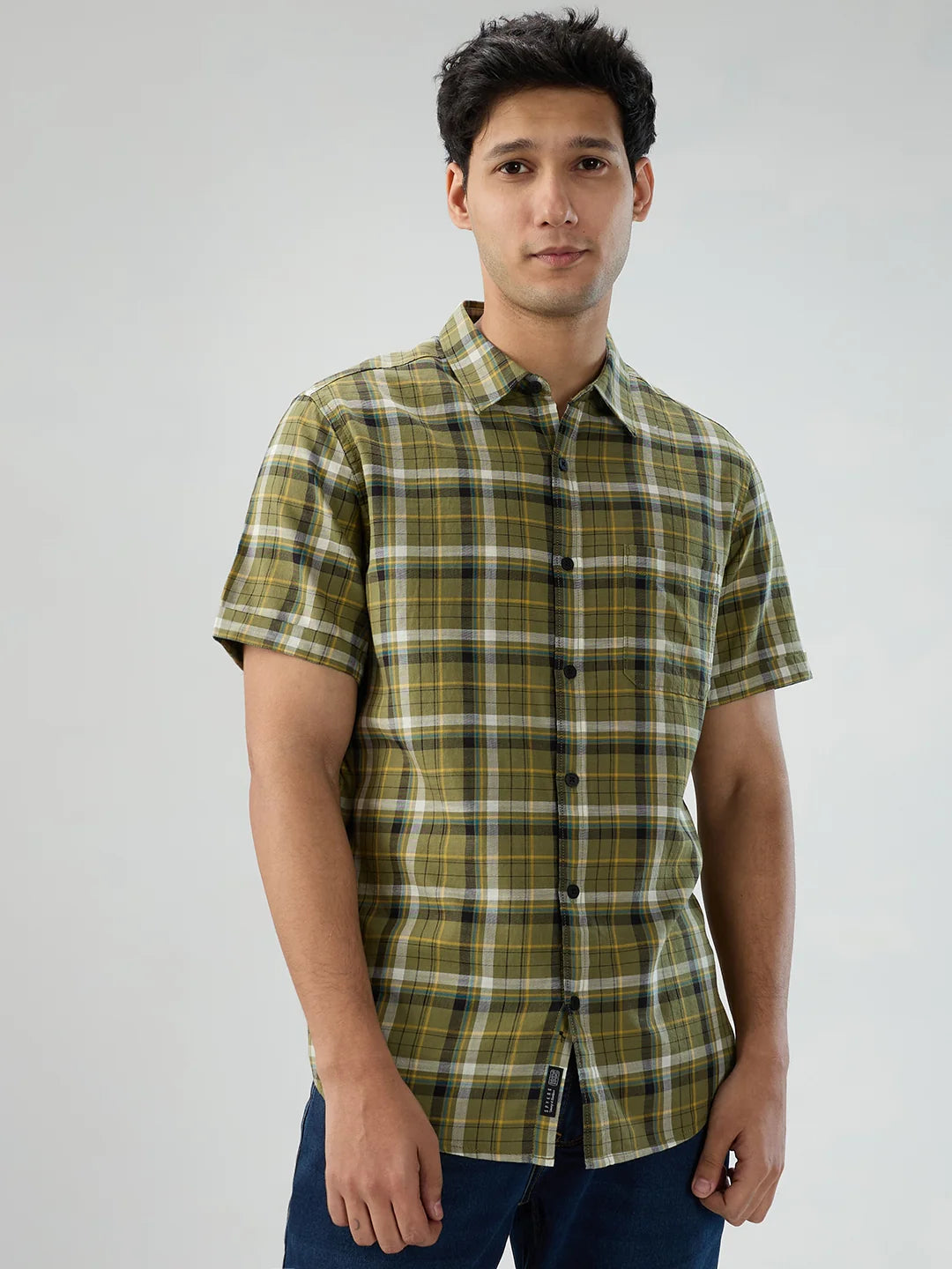 Men Shirt Check Green Regular Fit