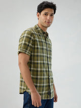 Men Shirt Check Green Regular Fit