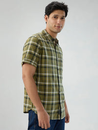 Men Shirt Check Green Regular Fit