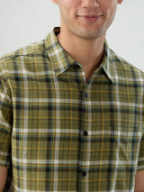 Men Shirt Check Green Regular Fit