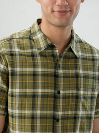 Men Shirt Check Green Regular Fit