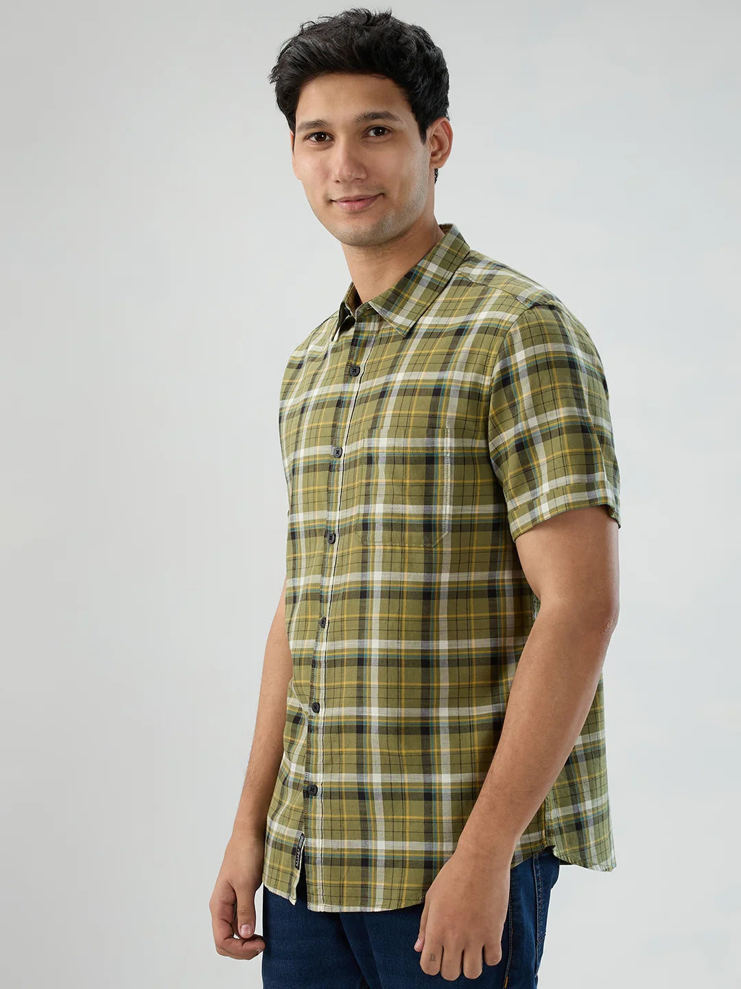 Men Shirt Check Green Regular Fit