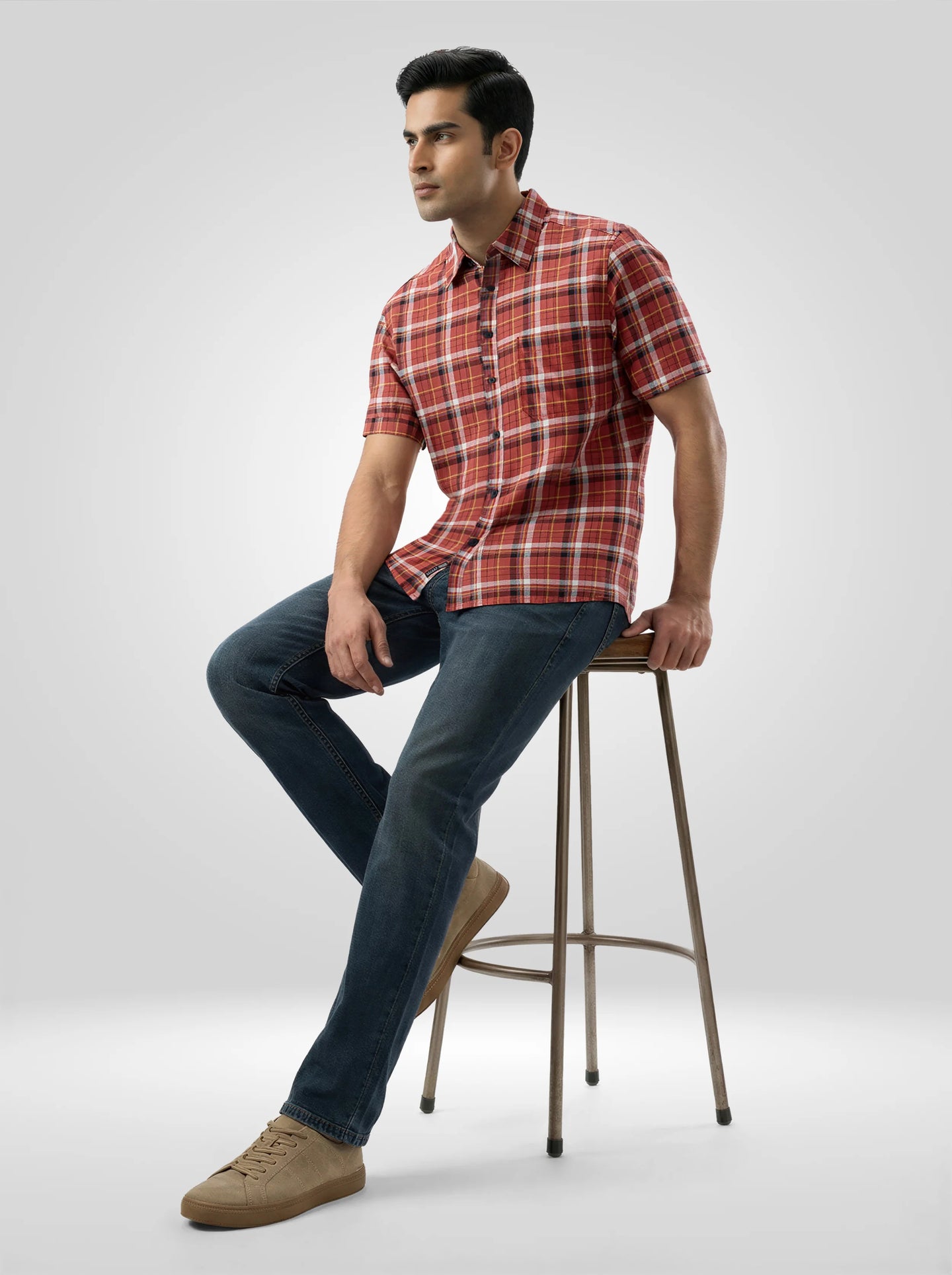 Men Shirt Check Red Regular Fit