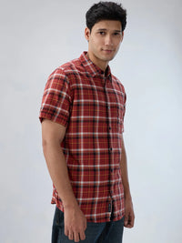Men Shirt Check Red Regular Fit