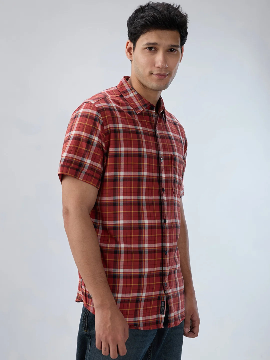 Men Shirt Check Red Regular Fit
