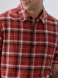 Men Shirt Check Red Regular Fit