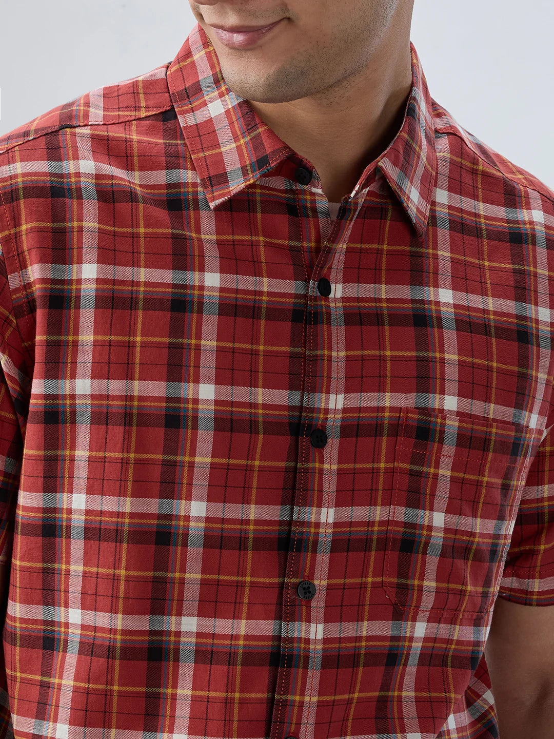 Men Shirt Check Red Regular Fit