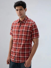 Men Shirt Check Red Regular Fit