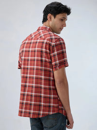 Men Shirt Check Red Regular Fit