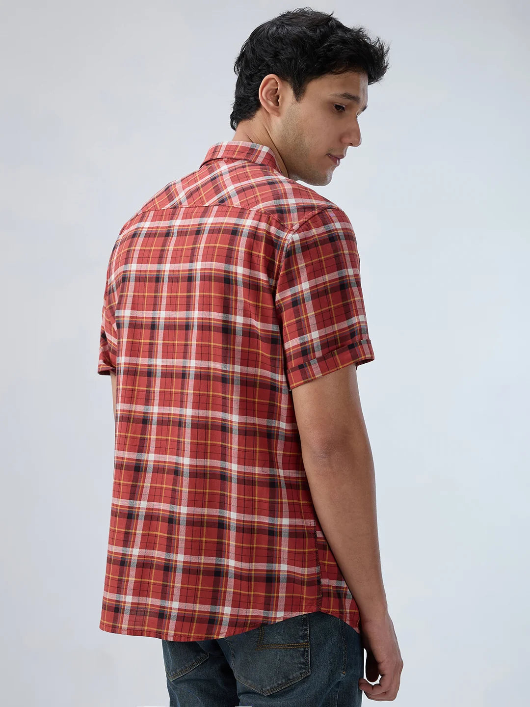 Men Shirt Check Red Regular Fit