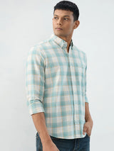 Men Shirt Check Green Regular Fit