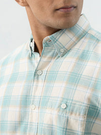 Men Shirt Check Green Regular Fit