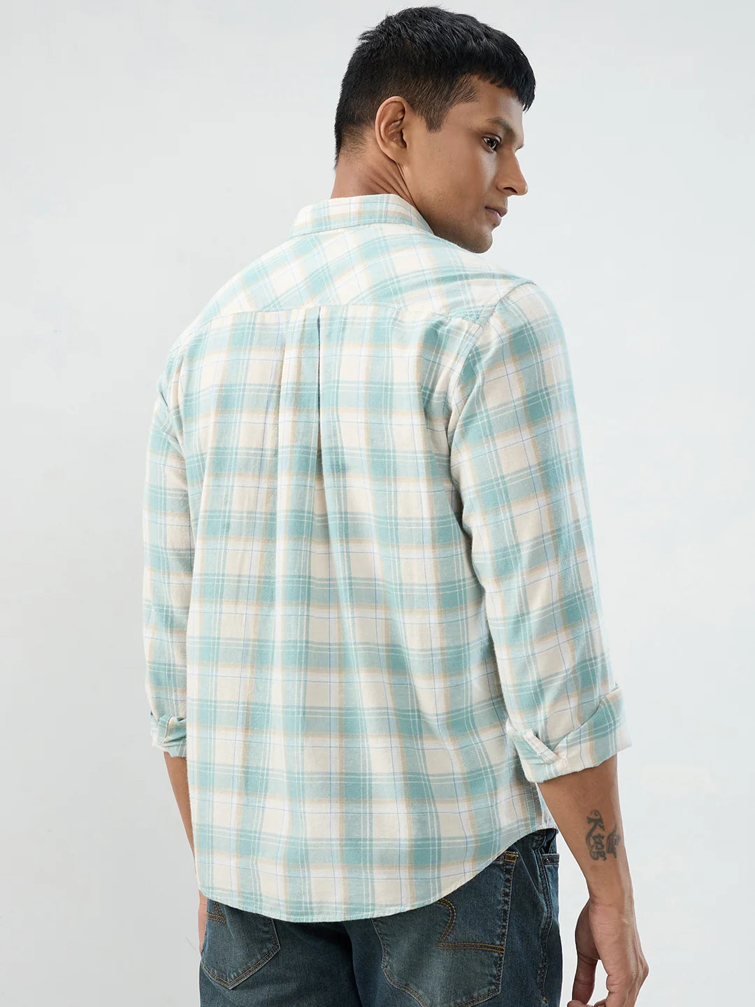 Men Shirt Check Green Regular Fit