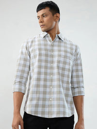 Men Shirt Check Grey Regular Fit