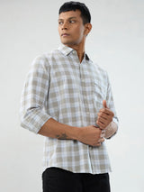 Men Shirt Check Grey Regular Fit