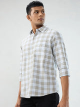 Men Shirt Check Grey Regular Fit
