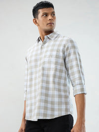 Men Shirt Check Grey Regular Fit