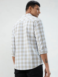 Men Shirt Check Grey Regular Fit