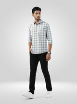 Men Shirt Check Grey Regular Fit