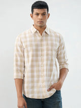 Men Shirt Check Beige Regular Fit