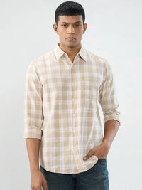 Men Shirt Check Beige Regular Fit