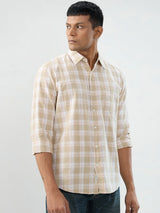 Men Shirt Check Beige Regular Fit