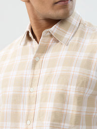 Men Shirt Check Beige Regular Fit