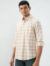 Men Shirt Check Beige Regular Fit
