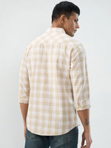 Men Shirt Check Beige Regular Fit