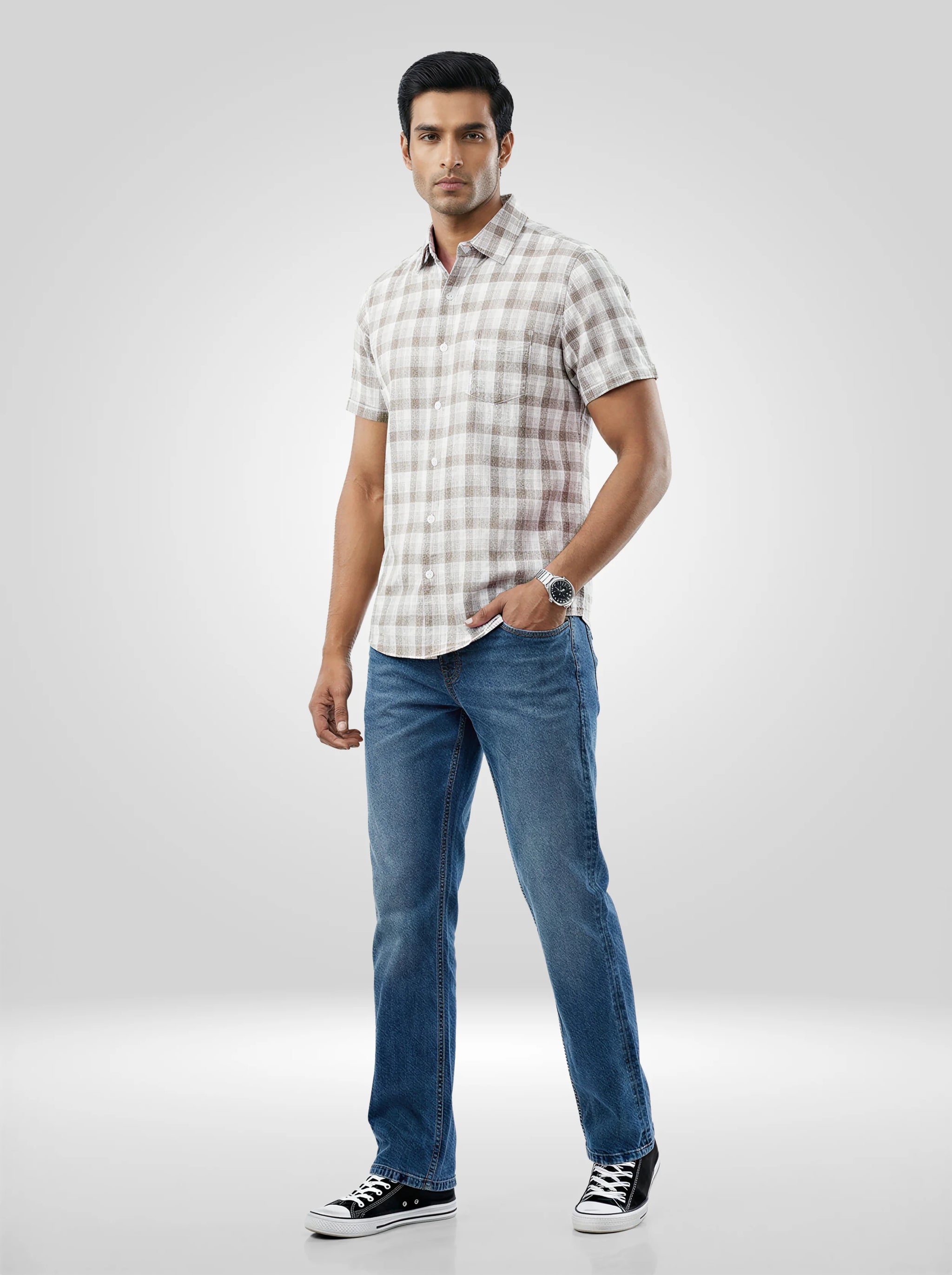 Men Shirt Check Green Regular Fit