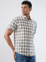 Men Shirt Check Green Regular Fit